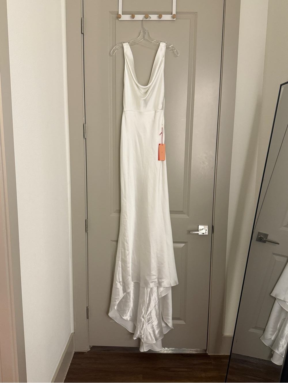 Elegant White Satin Cowl-Back Wedding Dress